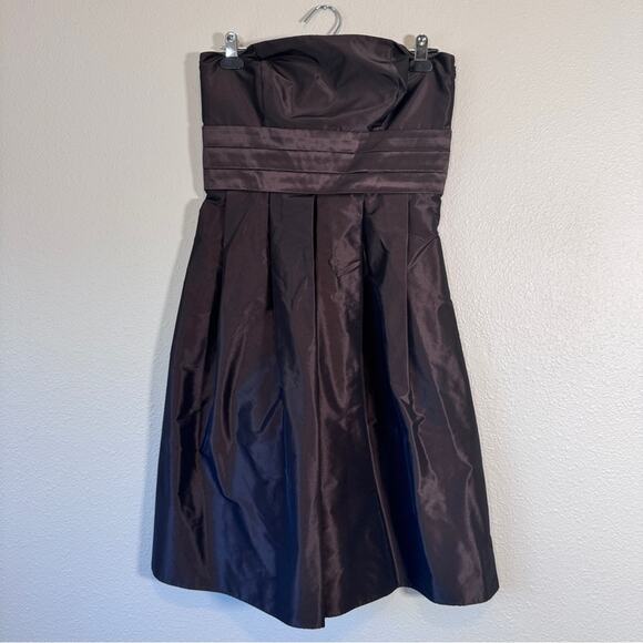 Ann Taylor Brown Strapless Gown Mini Dress Womens 4 Formal Bridesmaid Cocktail - Picture 1 of 6
